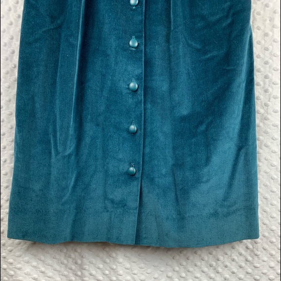 VINTAGE LORCH Midi Skirt Turquoise Corduroy High Waisted Style - Picture 5 of 8